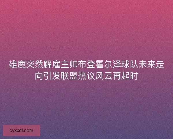 雄鹿突然解雇主帅布登霍尔泽球队未来走向引发联盟热议风云再起时