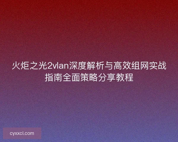 火炬之光2vlan深度解析与高效组网实战指南全面策略分享教程 火炬之光2vlan深度解析与高效组网实战指南全面策略分享教程